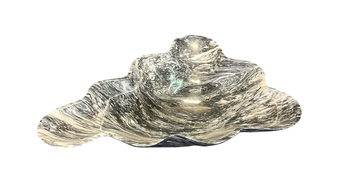 B/W MARBLE ONYX DECORATIVE BOWL: B/W MARBLE ONYX DECORATIVE BOWL Height: 5 in. by Width: 21 in. by Depth: 16 in.