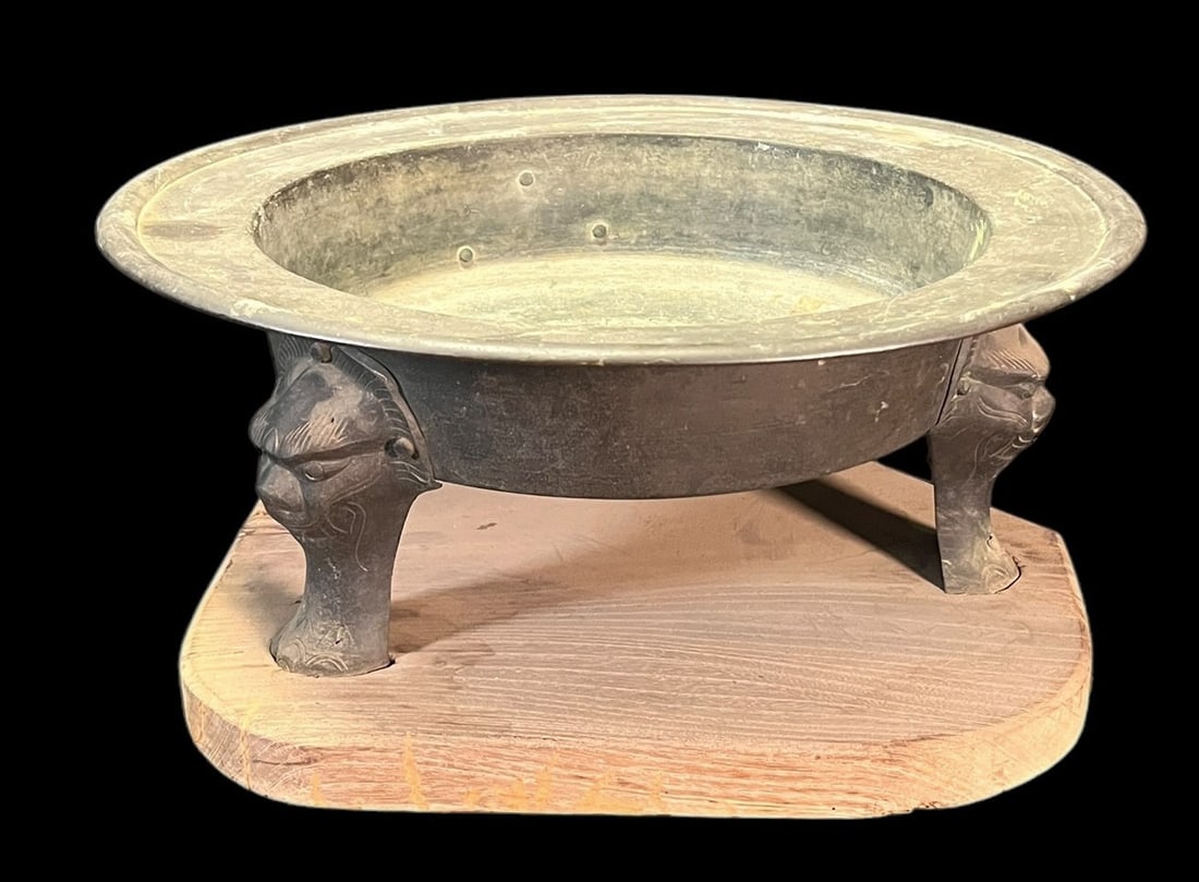 GOTOKU TEA CEREMONY BRONZE BOWL: GOTOKU TEA CEREMONY BRONZE BOWL. Height: 7 in. by Width: 15 in. by Depth: 15 in.