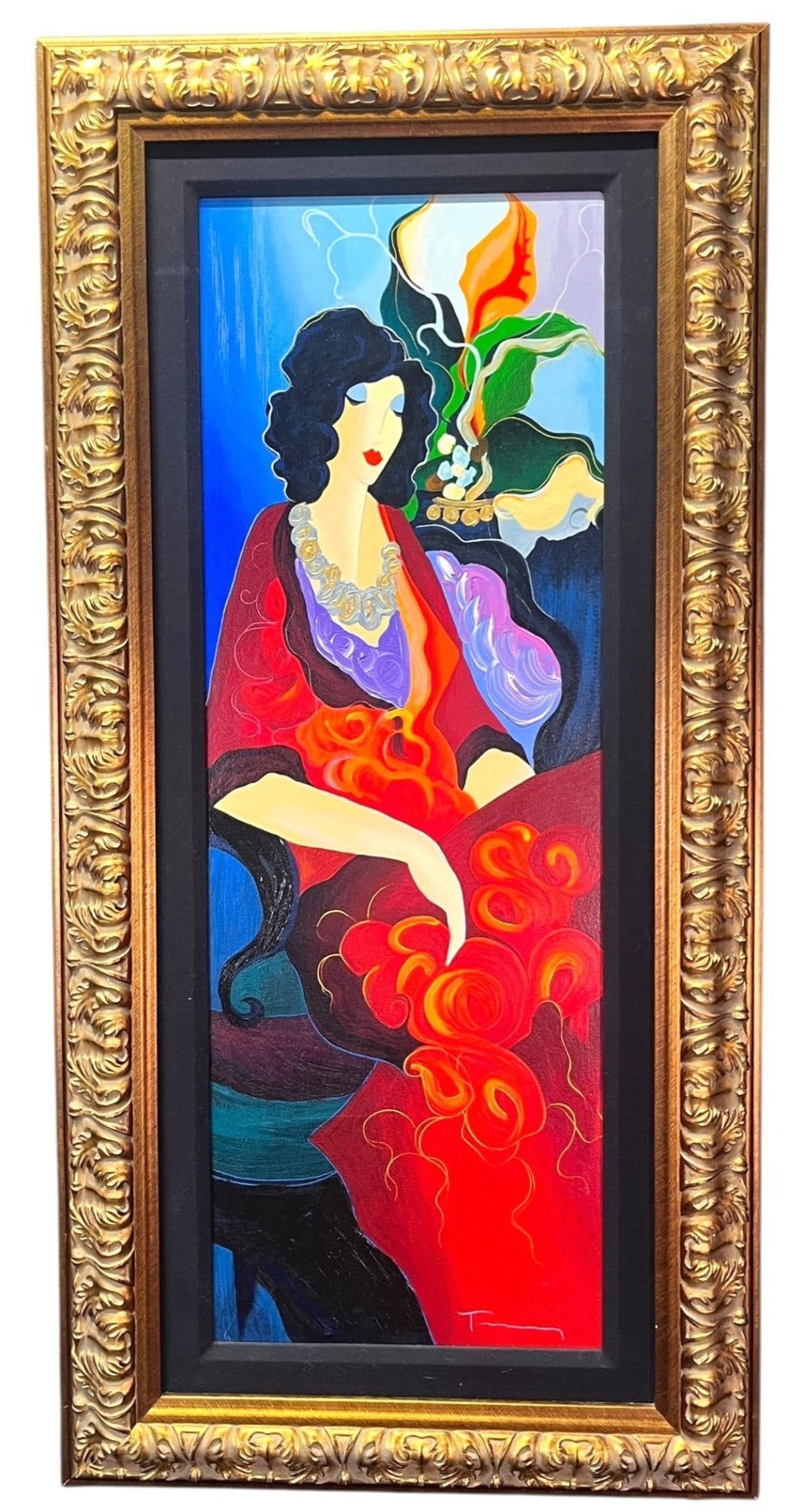 ITZCHAK TARKAY SEATED WOMAN ON CANVAS MIXED MEDIA: ITZCHAK TARKAY SEATED WOMAN ON CANVAS MIXED MEDIA 79/180 ENHANCED GICLEE. Height: 36 in. by Width: 32 in. by Depth: 2 in.