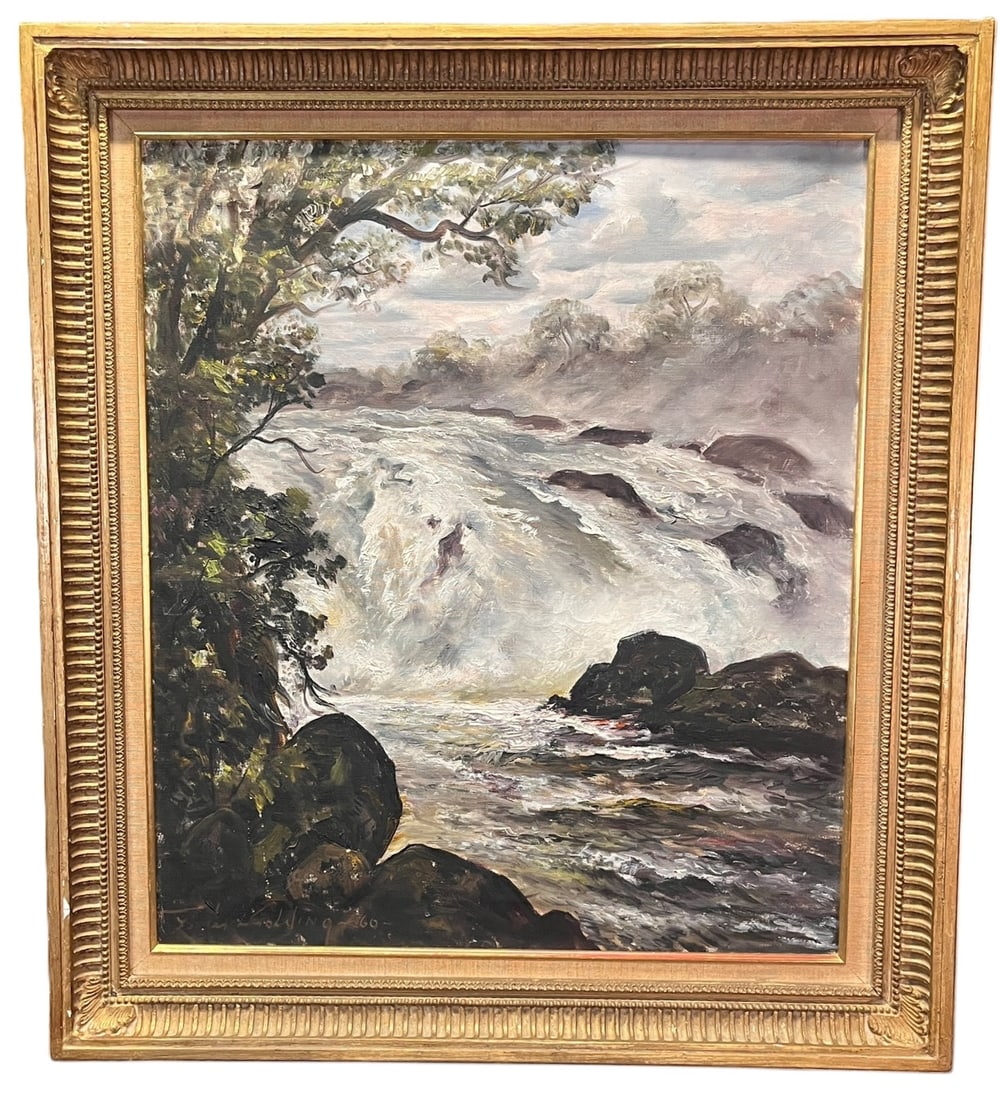 OIL ON CANVAS RIVER SCENE IN GILT FRAME (1 of 5)
