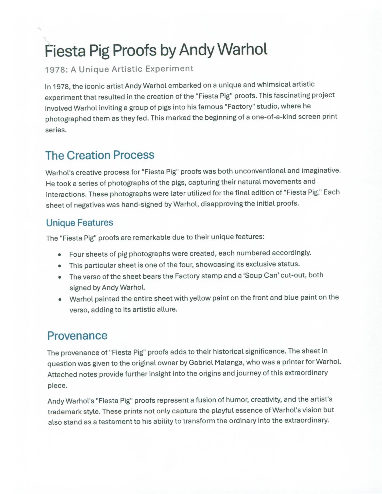 ANDY WARHOL "NEGATIVE SAMPLE SHEET" - 8