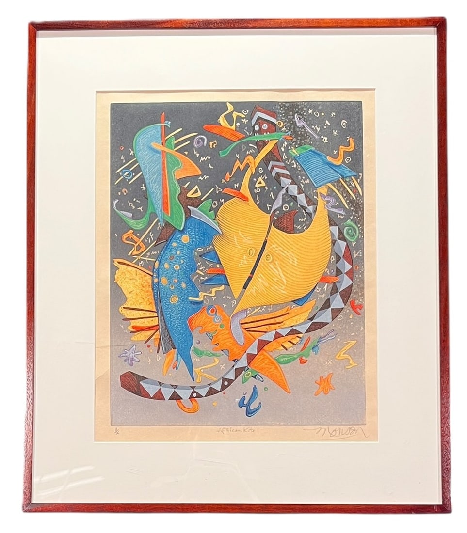 "AFRICAN KITE" WOODBLOCK PRINT BY JAMES MONSON: "AFRICAN KITE" WOODBLOCK PRINT BY JAMES MONSON Height: 29.5 in. by Width: 25 in.