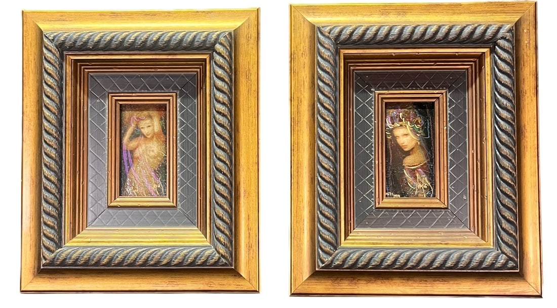 MARKUS CSABA: PAIR OF FEMALE FIGURE PRINTS IN GOLD FRAMES Height: 12.5 in. by Width: 10.5 in.