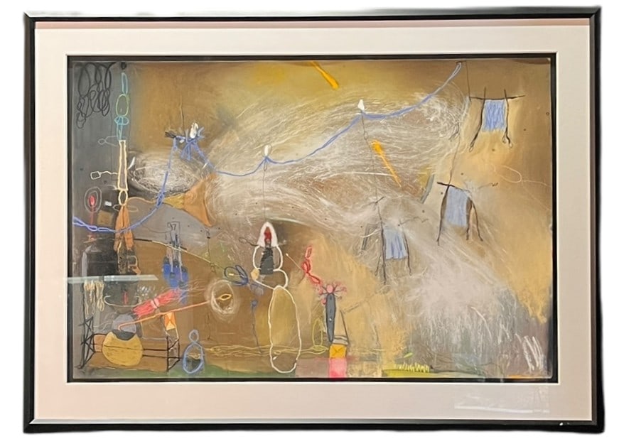 ABSTRACT PASTEL ON PAPER BY J ANTONIO FARFAN: ABSTRACT PASTEL ON PAPER BY J ANTONIO FARFAN Height: 32.5 in. by Width: 44 in. by Depth: 1 IN.