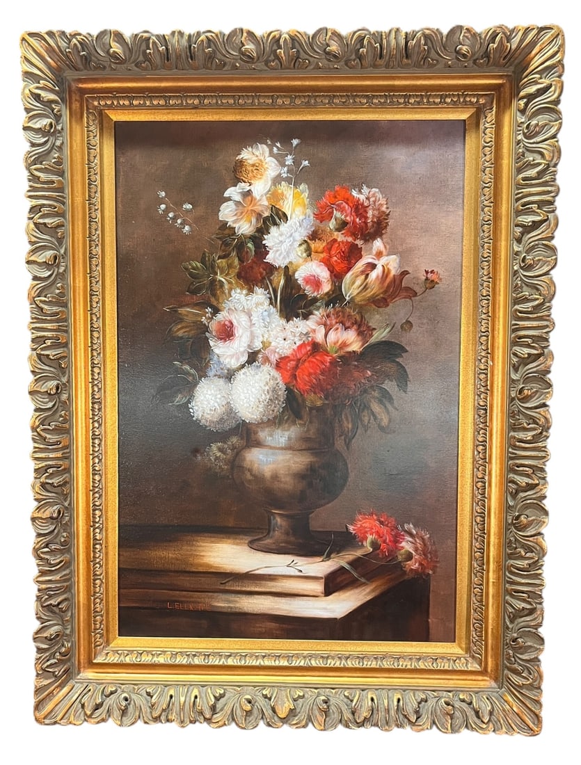 FLORAL STILLLIFE OIL ON CANVAS SIGNED BY ELLIOTTE (1 of 5)