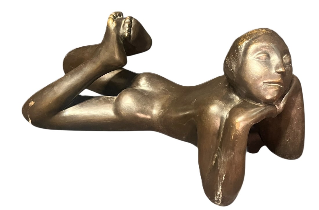 FENOLE RECLINING FEMALE BRONZE SCULPTURE: FENOLE RECLINING FEMALE BRONZE SCULPTURE. Height: 10 in. by Width: 22 in. by Depth: 9 in.