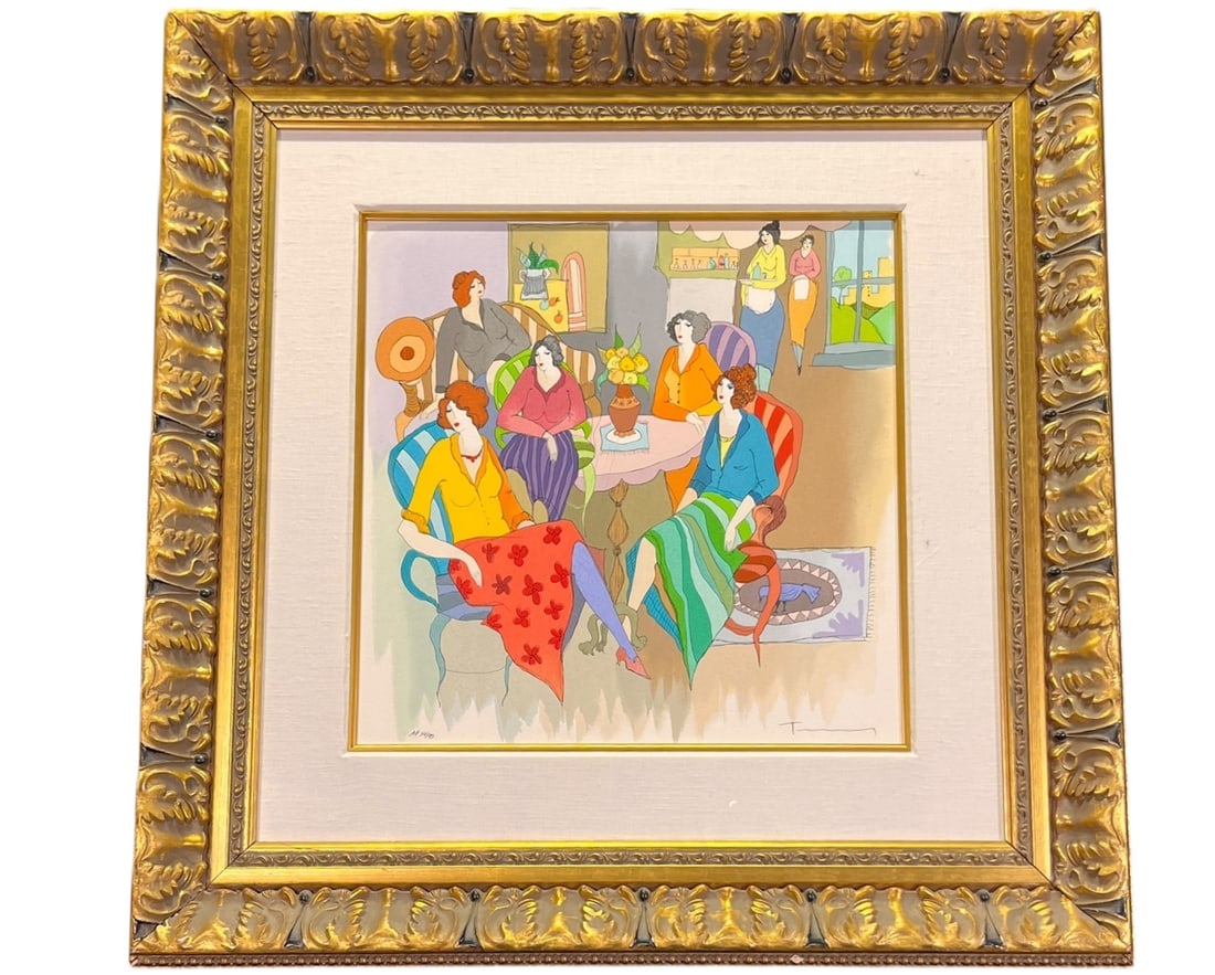 "CAFE CONVERSATIONS" SERIGRAPH BY ITZCHAK TARKAY: "CAFE CONVERSATIONS" SERIGRAPH BY ITZCHAK TARKAY Height: 30.5 in. by Width: 31 in. by Depth: 1 IN.