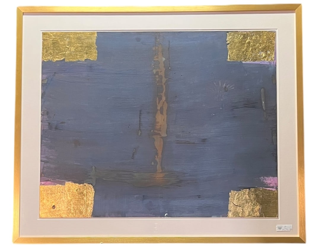 GOLD LEAF & PAINT ON PAPER MIXED MEDIA BY PRUNEDA: GOLD LEAF & PAINT ON PAPER MIXED MEDIA BY PRUNEDA. PROVENANCE: FROM THE ESTATE OF JACKSON HICKS. Height: 41 in. by Width: 49 in.