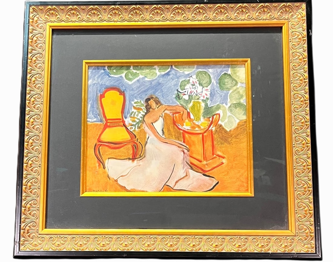 "LA ROBE BLANCHE" LITHOGRAPH BY HENRI MATISSE: "LA ROBE BLANCHE" LITHOGRAPH BY HENRI MATISSEArtist: Henri Matisse (France)Title: "Jeune Fille A La Robe Blanche"Medium: Offset lithograph in colors on wove paper after the original. Edition: First Ed