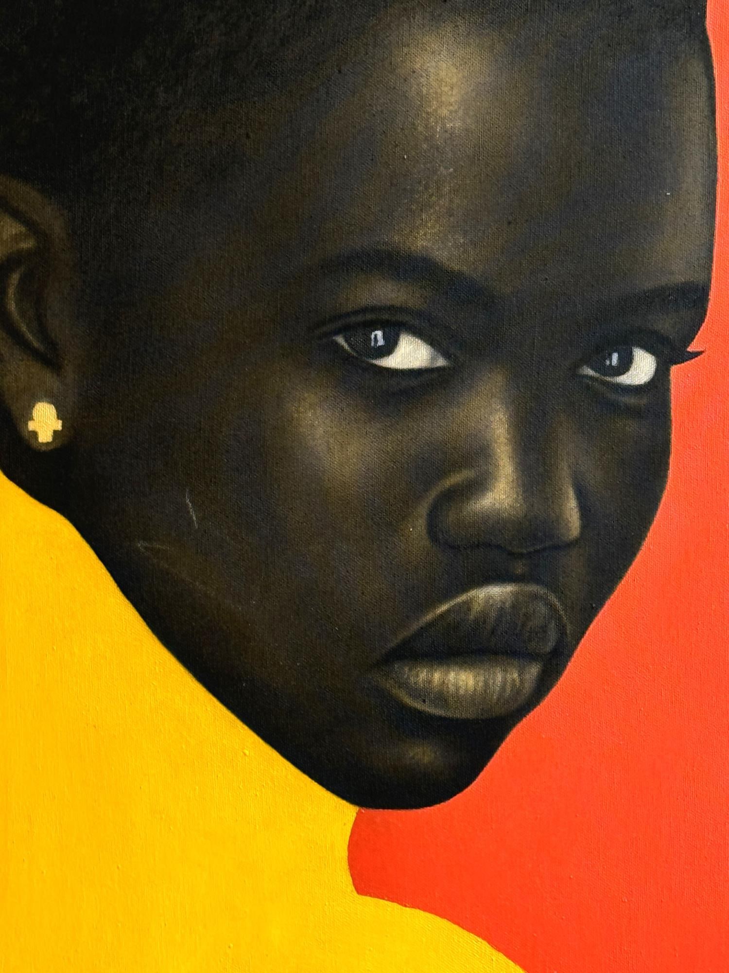 FRANKLIN NDIBAM "ATELIER" OIL ON CANVAS: FRANKLIN NDIBAM "ATELIER" LAGO NIGERIA. MITOCHONDRIA GALLERY HOUSTON. Height: 22 in. by Width: 16 in.