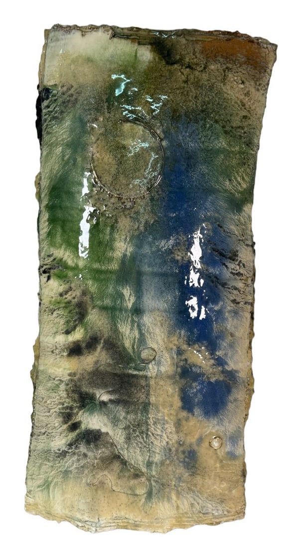 ERICK "FOSSILS WE LEAVE BEHIND" MIXED MEDIA , 2016: ERICK "FOSSILS WE LEAVE BEHIND" MIXED MEDIA WITH ACRYLIC PAINT, PLASTER, PLASTIC MICROBEADS, JEWELRY, RESIN ON CARDBOARD AND WOOD, 2016. COMES WITH COA. Height: 34 in. by Width: 17 in. by Depth: