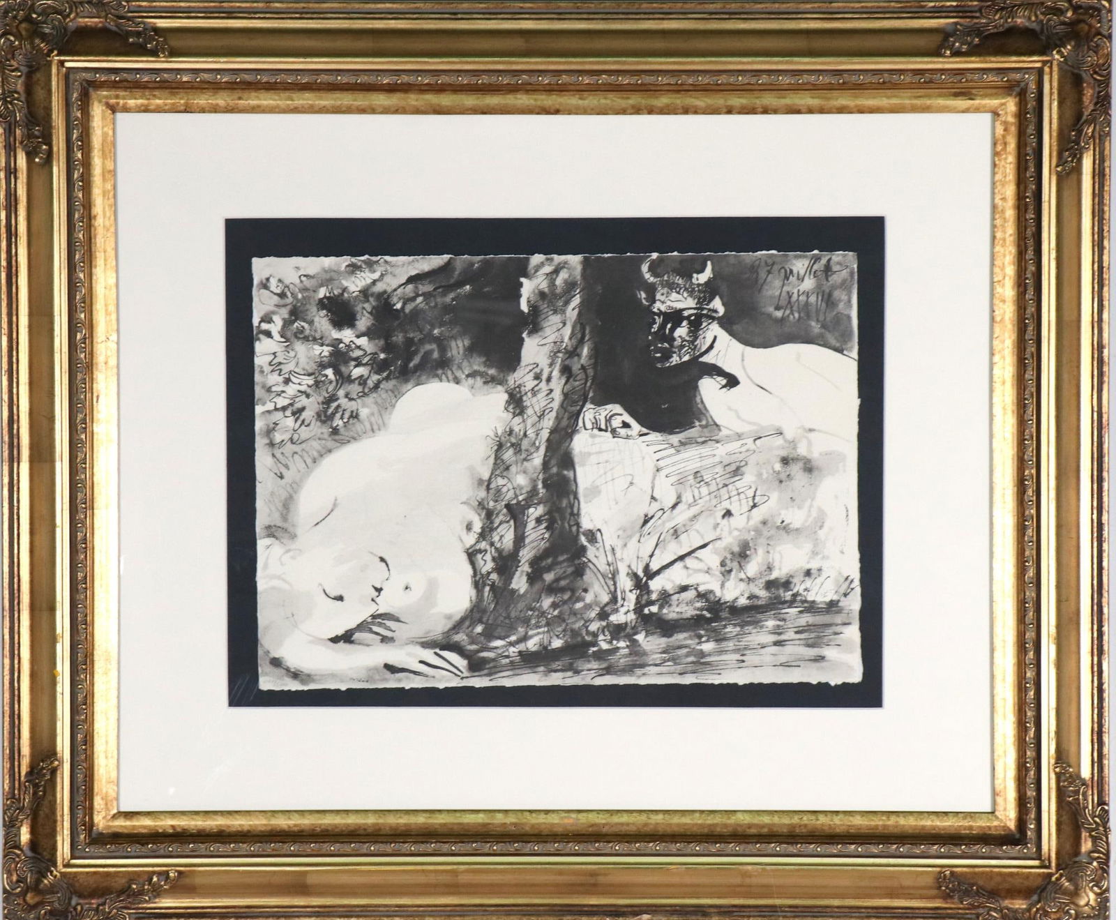 PABLO PICASSO LA FLUTE LITHOGRAPH SIGNED BY ARTIST: PABLO PICASSO LA FLUTE DOUBLE LITHOGRAPH SIGNED BY LISTED ARTIST Height: 31 in. by Width: 37 in. by Depth: 2 in.