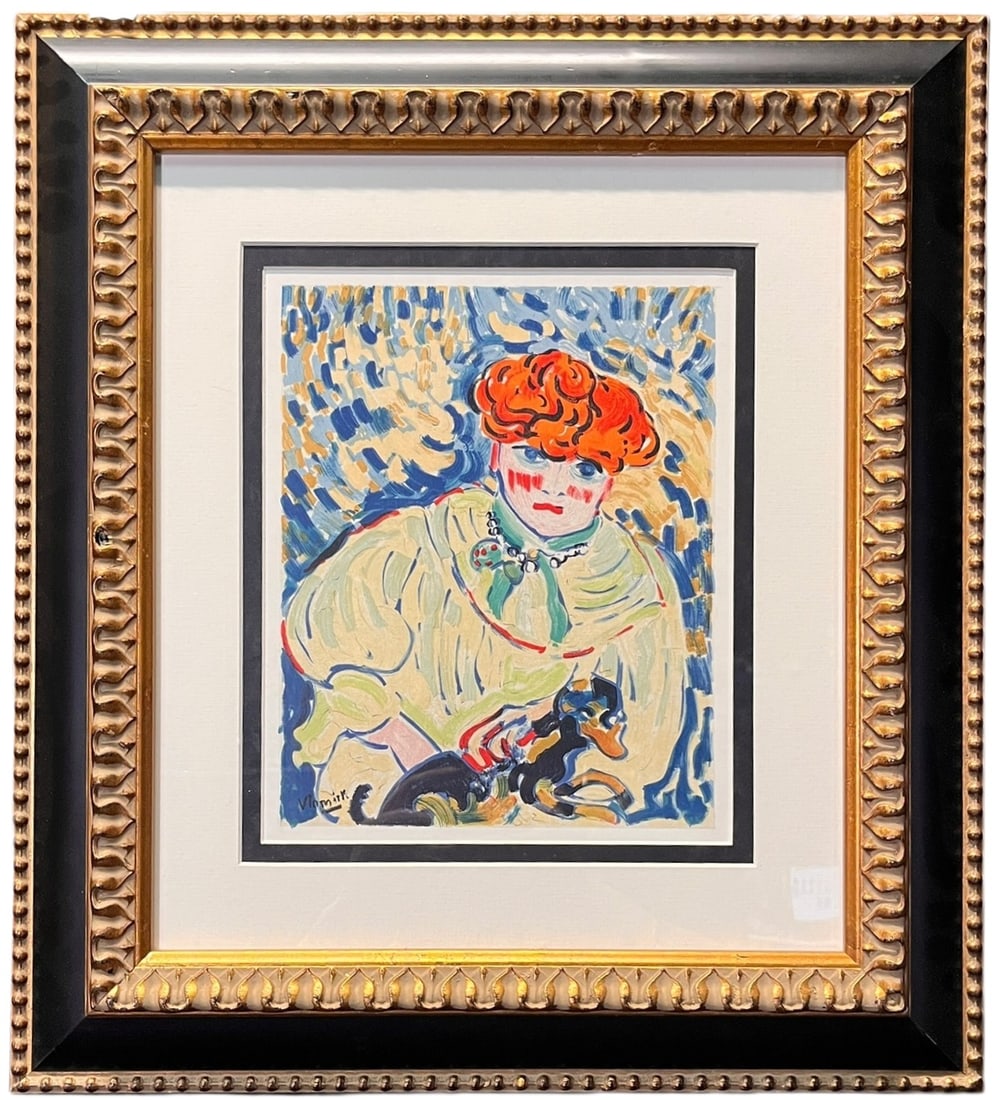 "Femme Au Chien" LITHOGRAPH BY MAURICE VLAMINCK: "WOMAN WITH DOG" LITHOGRAPH BY MAURICE VLAMINCK Artist: Maurice De Vlaminck (French 1876 - 1958) Title: "Femme Au Chien" Medium: Lithograph in colors on wove paper. Signed on the stone by the artist.