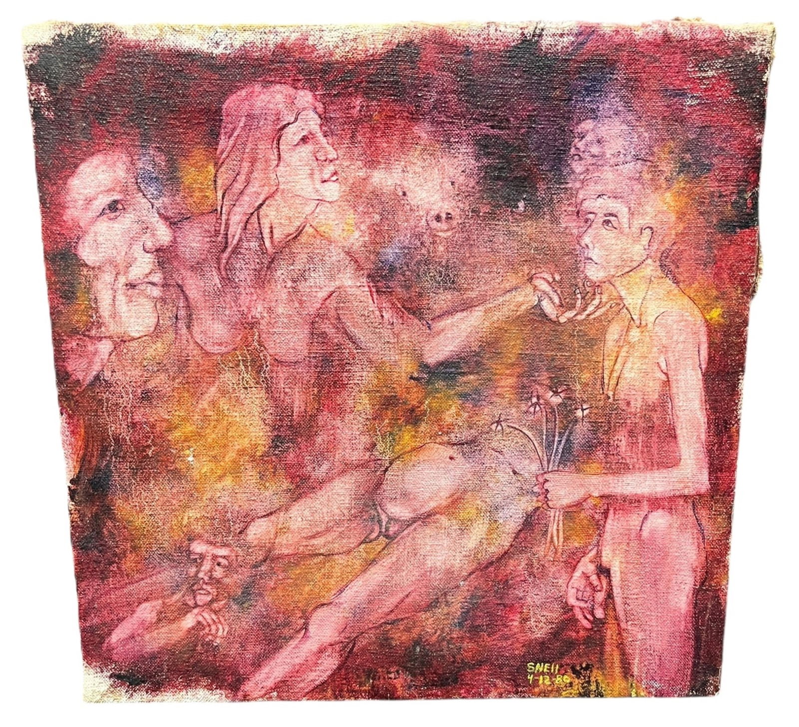 WOMAN GATHERING ABSTRACT SIGNED BY ARTIST (1 of 3)