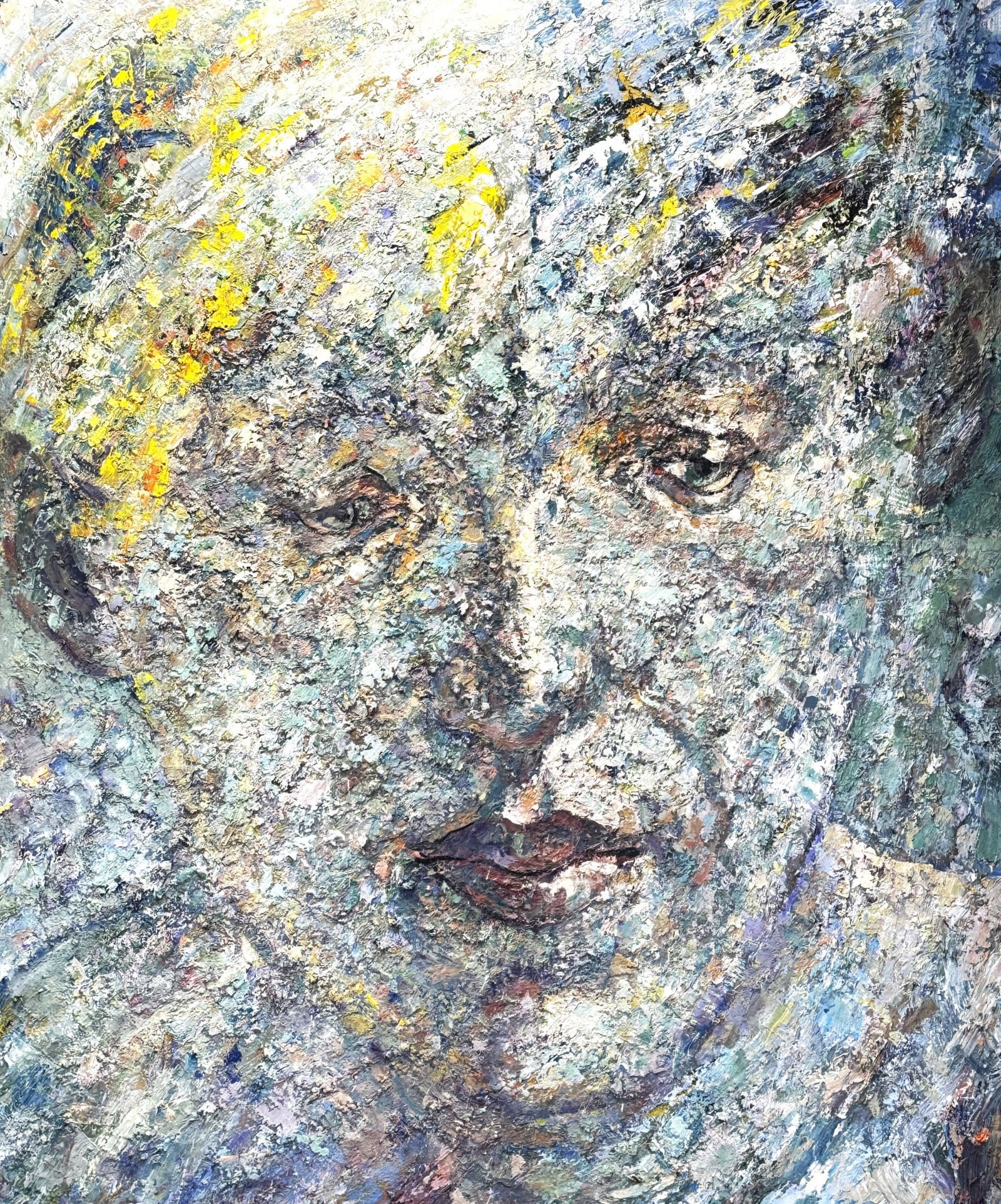 MARK STRICKLAND "THE FOR SEASONS OF NATHALIE" OIL: MARK STRICKLAND "THE FOR SEASONS OF NATHALIE" OIL ON CANVAS, 1996. GALLERY STICKER ON VERSO. Height: 72 in. by Width: 60 in. by Depth: 3 in.