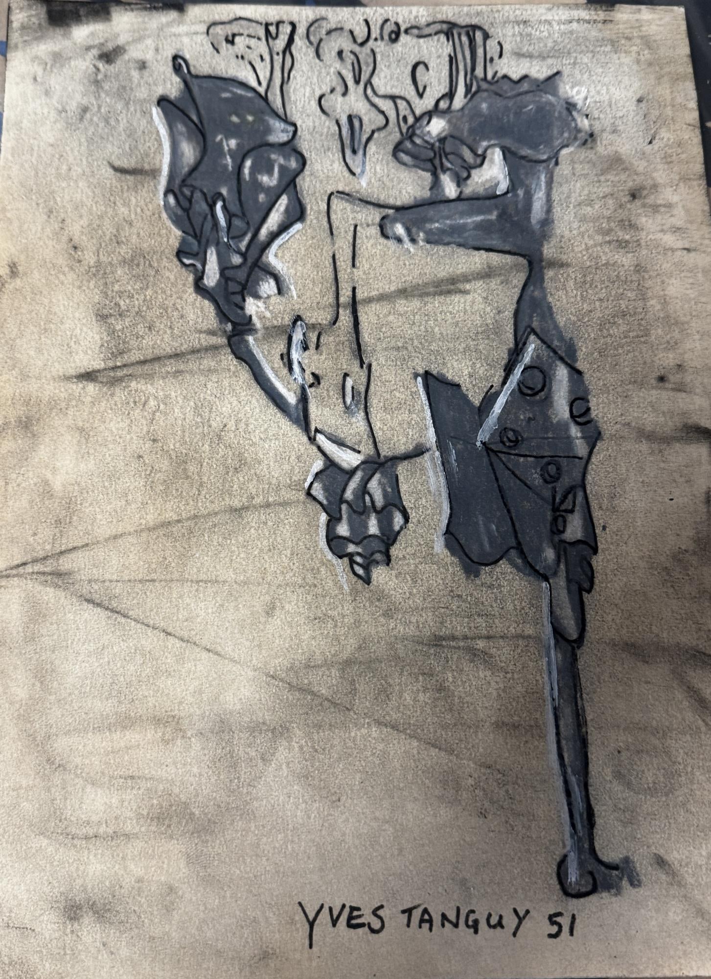 YVES TANGUY GOUACHE ON PAPER, 1951: YVES TANGUY GOUACHE ON PAPER, 1951. Height: 14 in. by Width: 10 in.