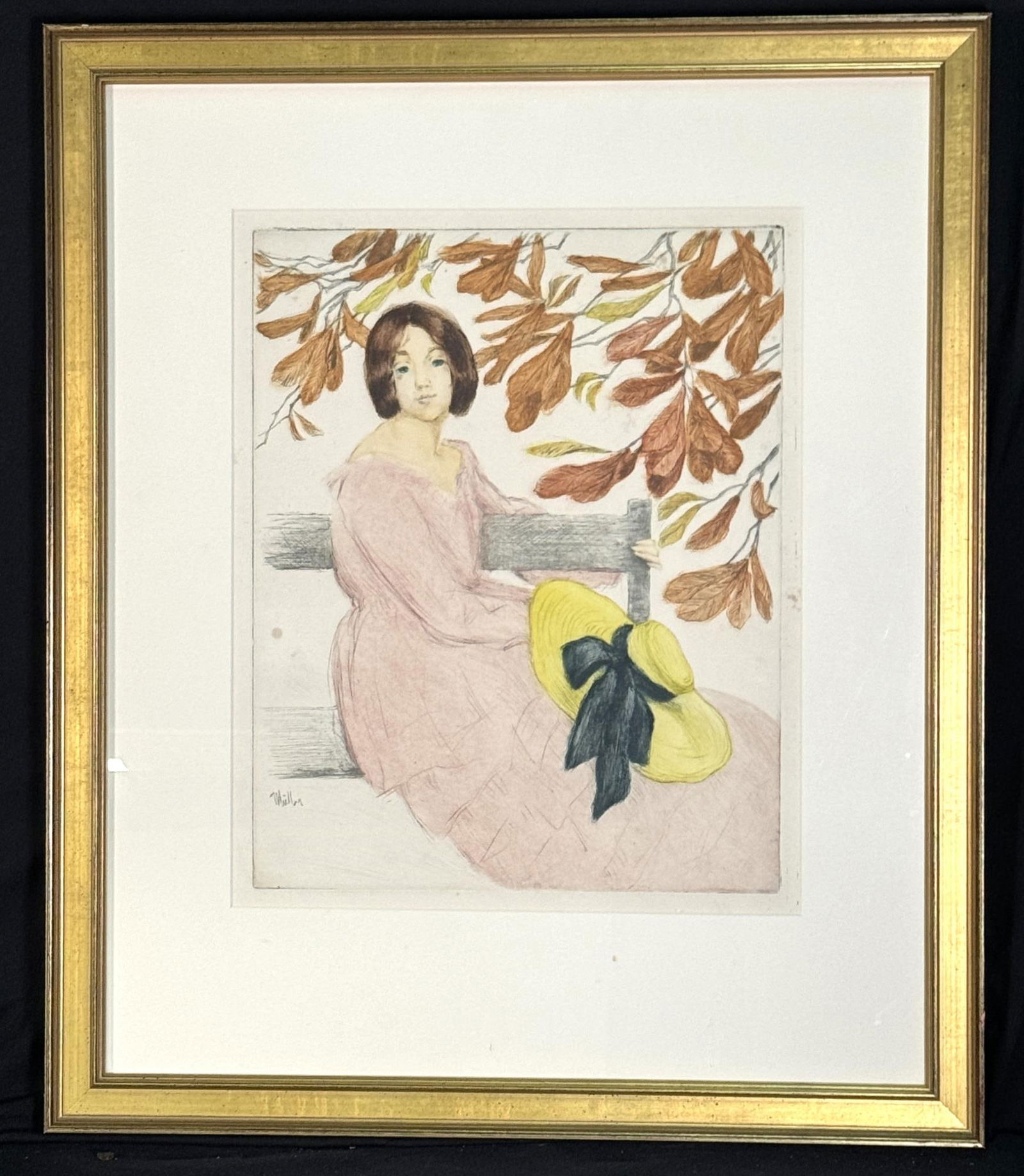 ALFREDO MULLER (FRANCO-ITALIAN 1869-1939) "YOUNG WOMAN ON PARK BENCH" ETCHING & AQUATINT (1 of 4)