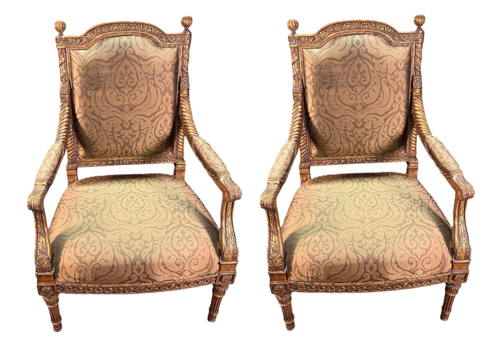 PAIR OF FRENCH STYLE UPHOLSTERED ARMCHAIRS (1 of 6)