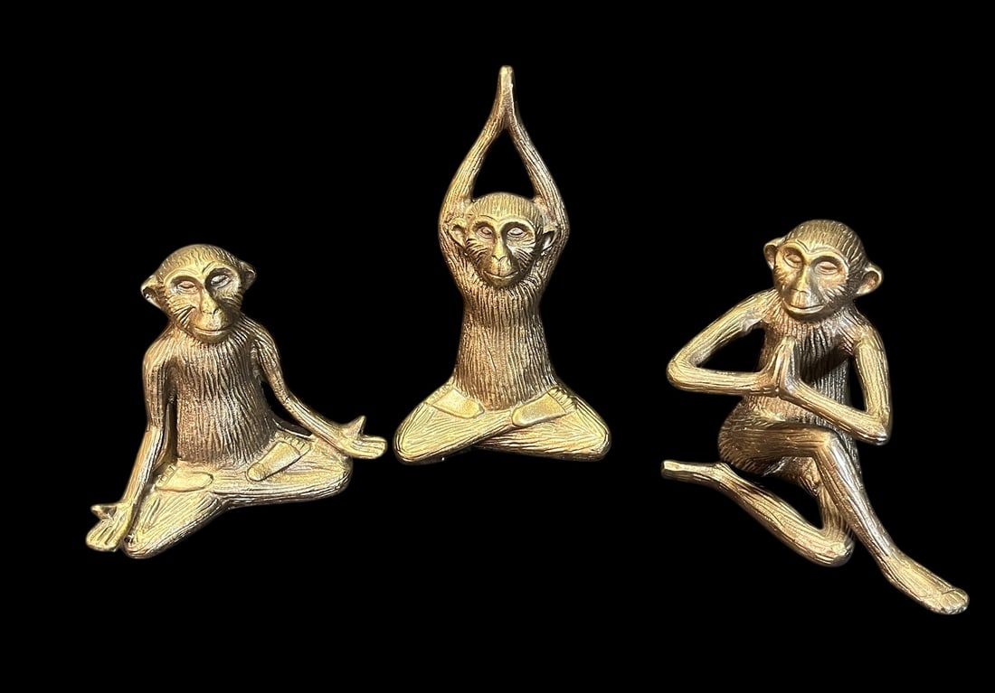 SET OF THREE BRASS MONKEY FIGURES (1 of 8)