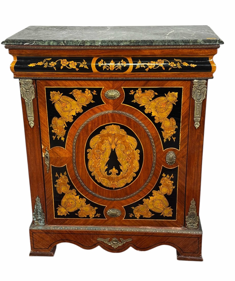 MARBLE TOP INLAID CABINET WITH GILT BRONZE MOUNTS (1 of 6)