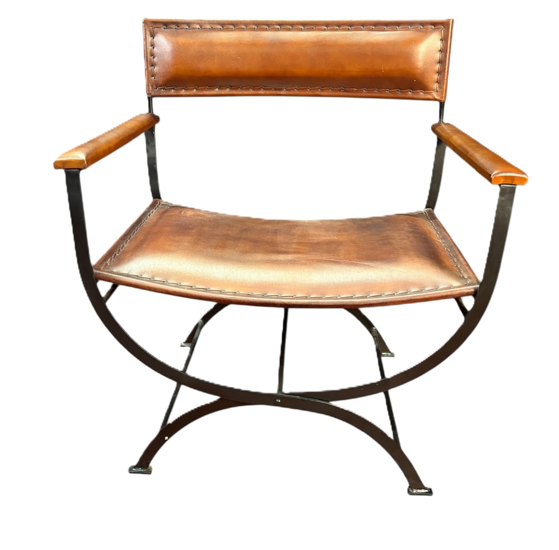 BROWN LEATHER AND IRON ARMCHAIR (1 of 5)