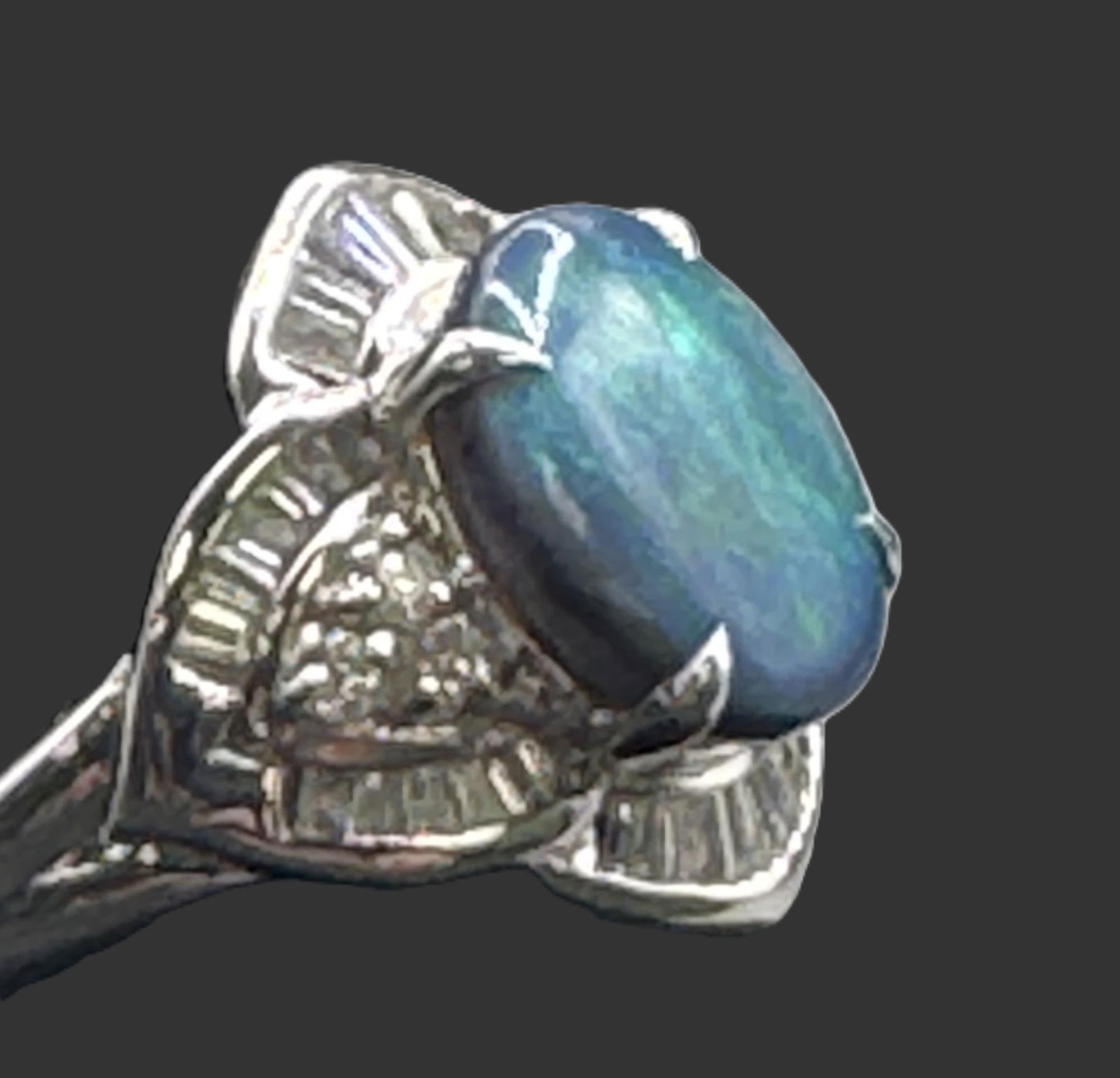 PT900 OPAL & DIAMOND RING - 2