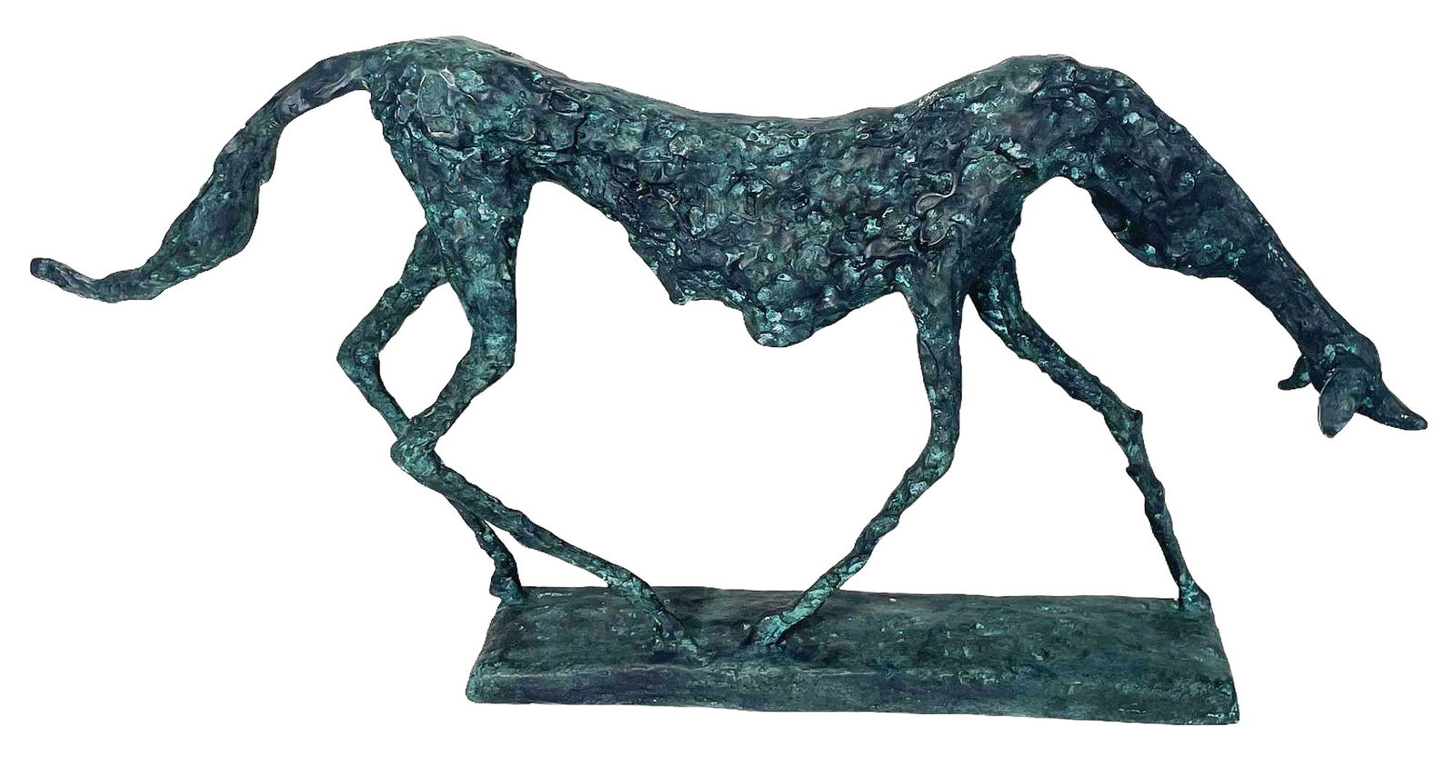 BRONZE GIACOMETTI STYLE ABSTRACT DOG SCULPTURE: BRONZE GIACOMETTI STYLE ABSTRACT DOG SCULPTURE. Height: 16 in. by Width: 4 in. by Depth: 33 in.