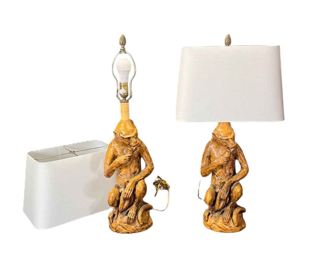 VINTAGE MONKEY LAMPS: VINTAGE MONKEY LAMPS. Height: 30 in. by Width: 8 in. by Depth: 8 in.