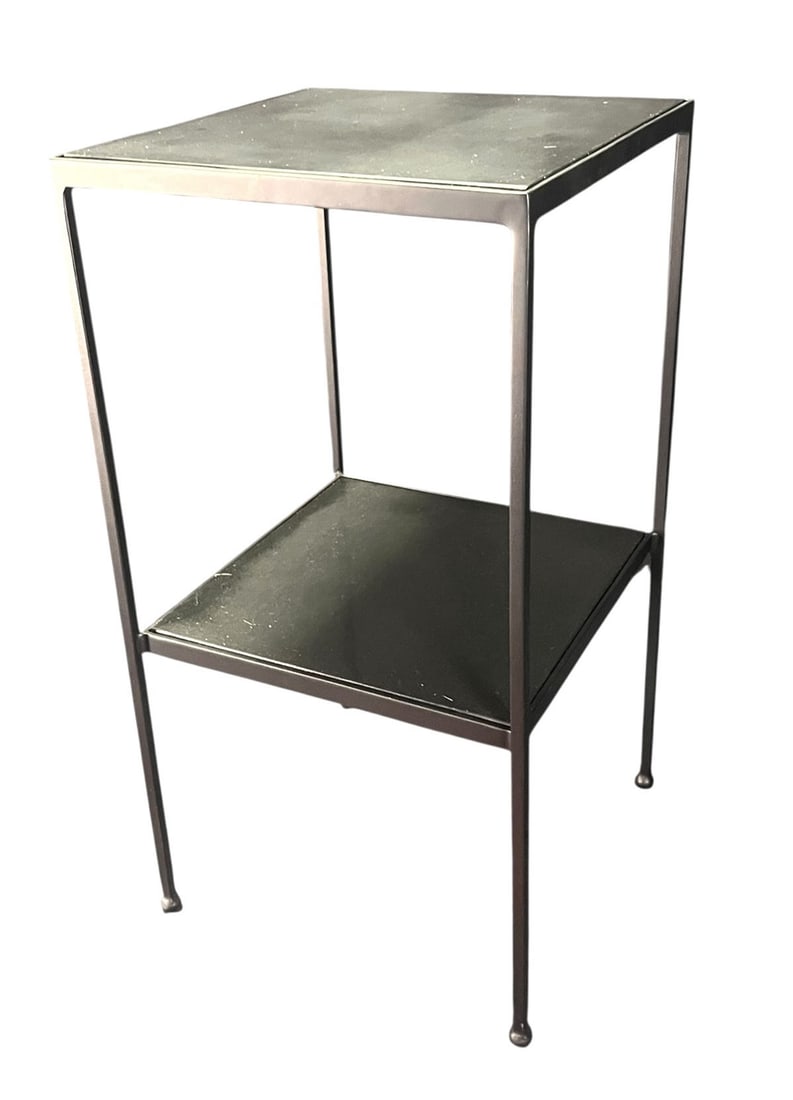 CONTEMPORARY BLACK METAL MARBLE TOP END TABLE (1 of 2)