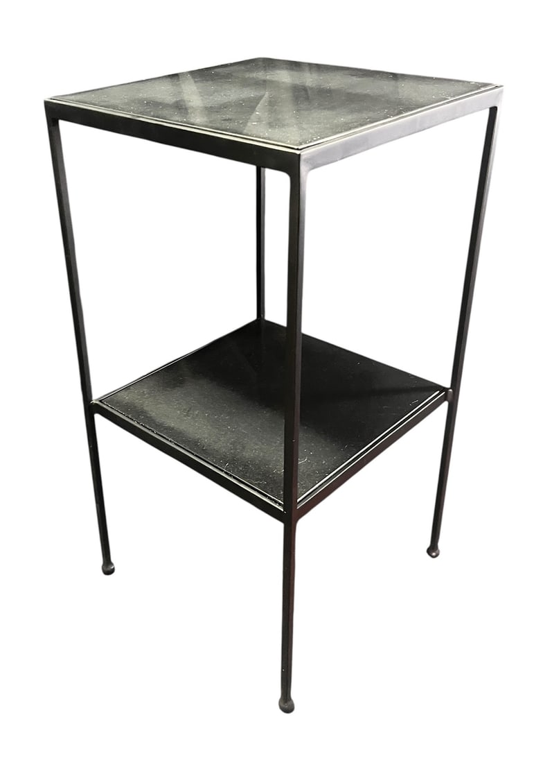CONTEMPORARY BLACK METAL MARBLE TOP END TABLE (1 of 2)