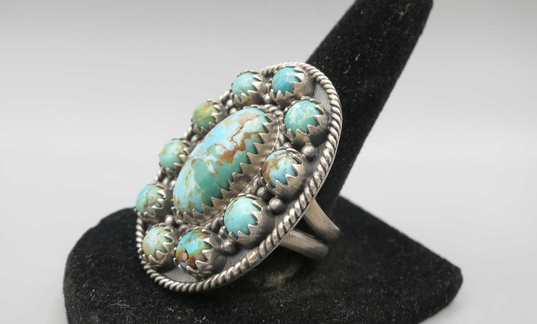 STERLING SILVER TURQUOISE FLOWER RING - 2