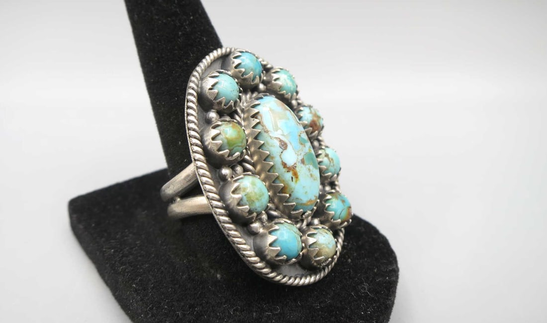 STERLING SILVER TURQUOISE FLOWER RING - 3