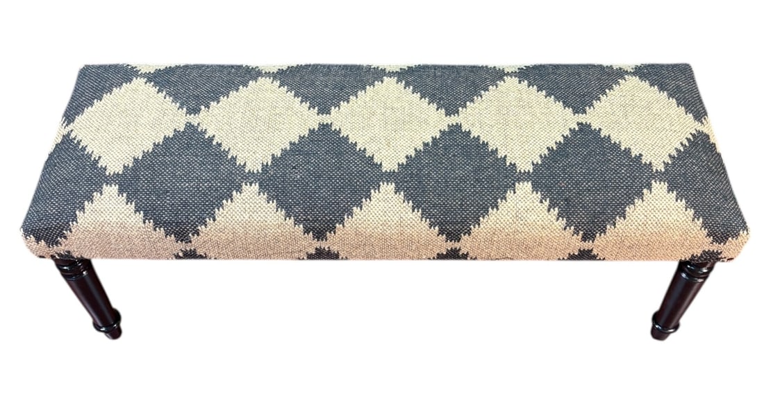 BLACK AND WHITE DIAMOND BENCH: BLACK AND WHITE DIAMOND BENCH. Height: 18 in. by Width: 47 in. by Depth: 16.5 in.