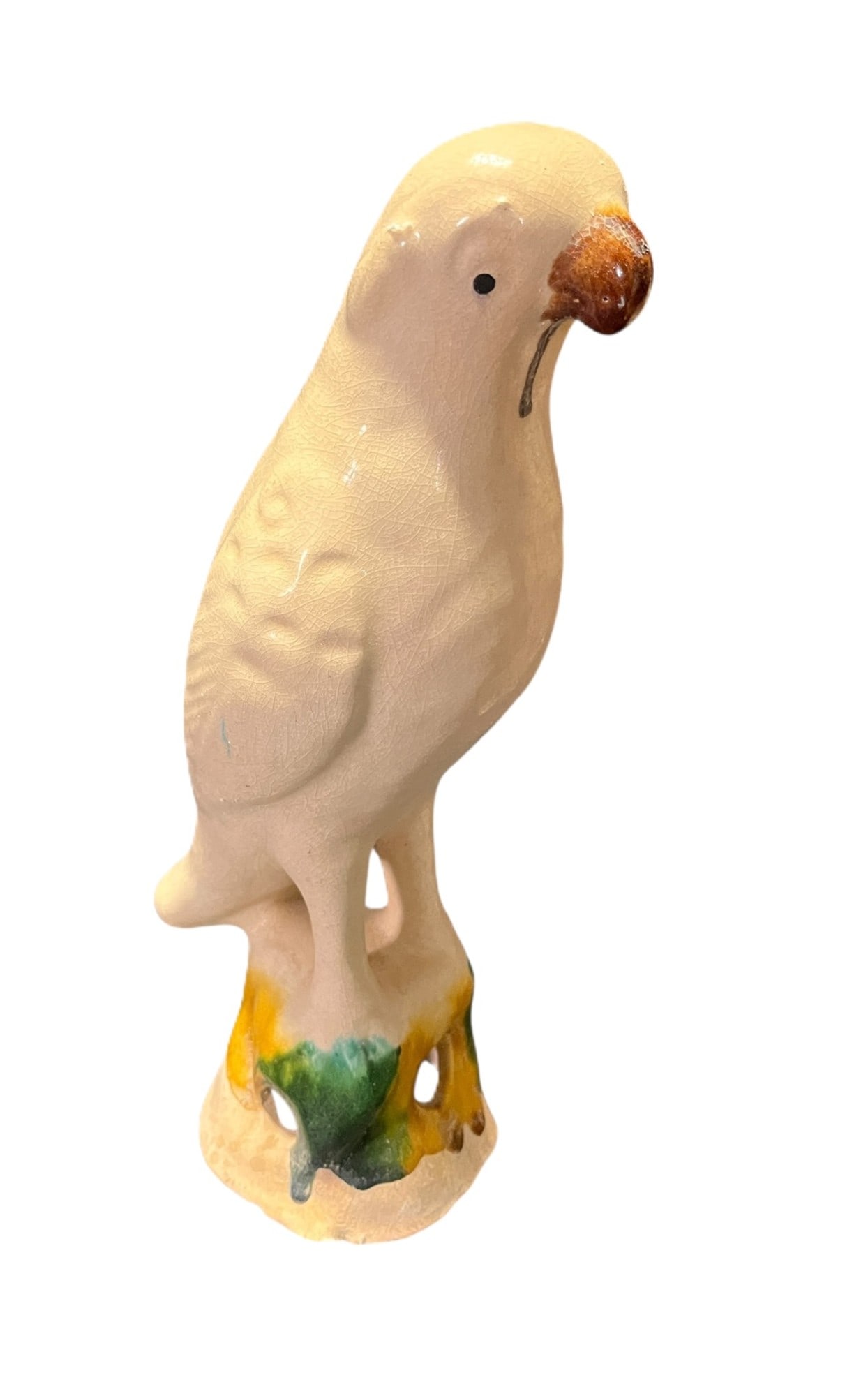 THREE WHITE CERAMIC GLAZED PARROTS - 2