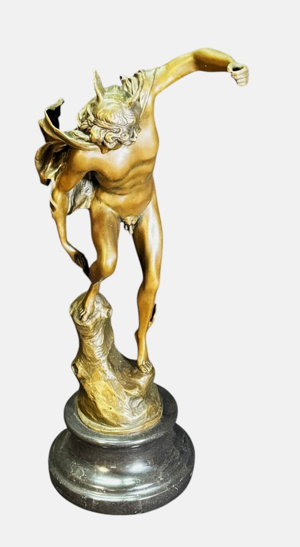 GIOVANNI BOLOGNE MERCURY/HERMES BRONZE SCULPTURE: GIOVANNI BOLOGNE MERCURY/HERMES BRONZE SCULPTURE. Height: 19.5 in. by Width: 7 in. by Depth: 9 in.