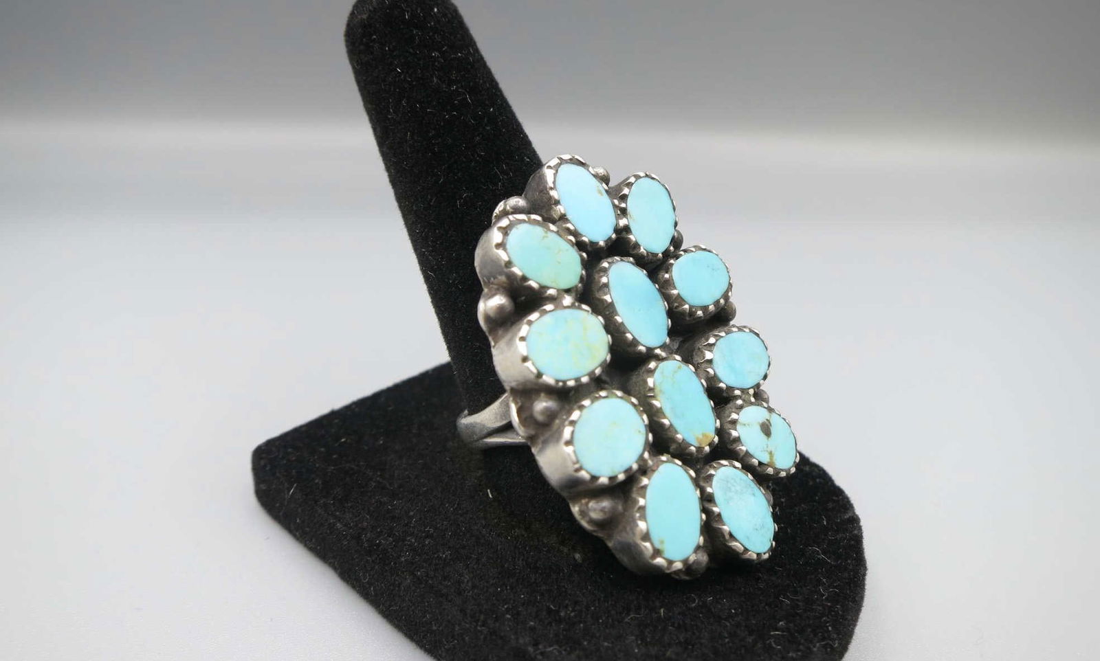 SILVER TURQUOISE FLOWER RING - 2