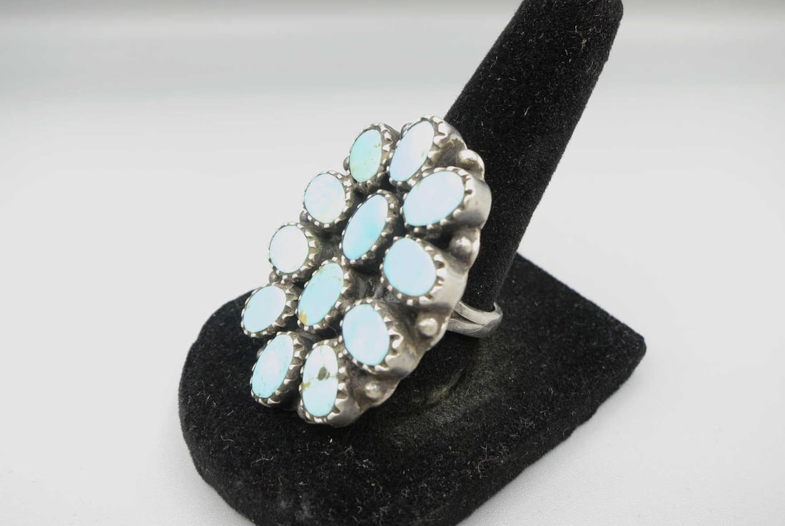 SILVER TURQUOISE FLOWER RING - 3