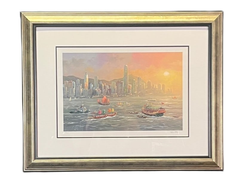 ALEXANDER CHEN "HONG KONG EVENING" SERIOLITHOGRAPH: ALEXANDER CHEN "HONG KONG EVENING" SERIOLITHOGRAPH IN COLOR ON PAPER, 2006. SIGNED IN PENCIL LOWER RIGHT. COMES WITH PARKWEST APPRAISAL. Height: 23.5 & 11.5 in. by Width: 29.5 & 17.5 in. by Depth: