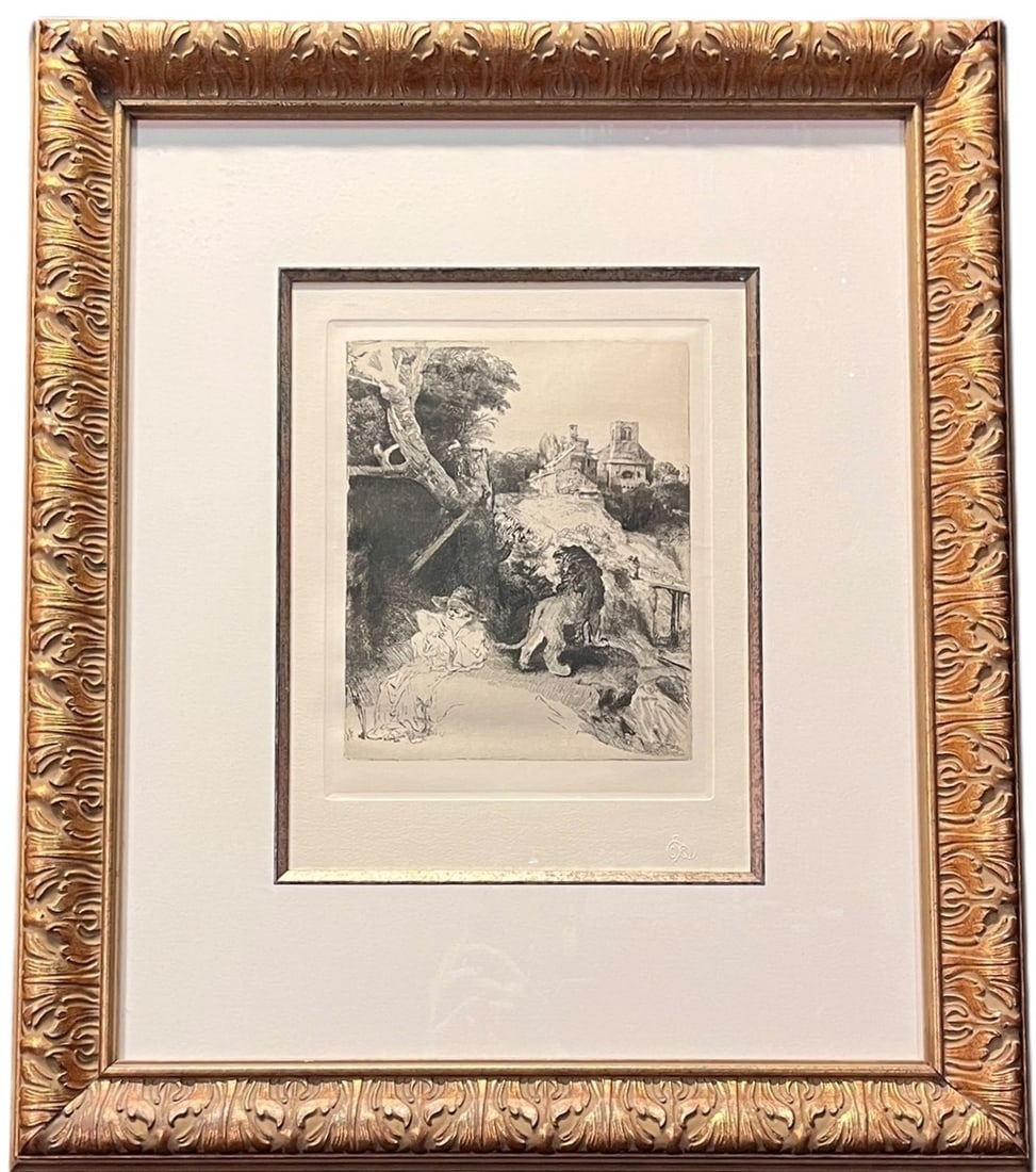 SAINT JEROME READING IN AN ITALIAN LANDSCAPE: "SAINT JEROME READING IN AN ITALIAN LANDSCAPE" PRINT BY REMBRANT VAN RIJIN. Height: 28 in. by Width: 24 in.