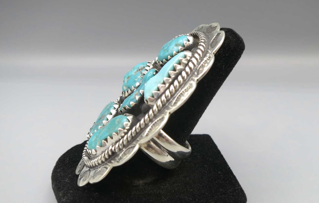 SILVER TURQUOISE FLOWER RING - 2