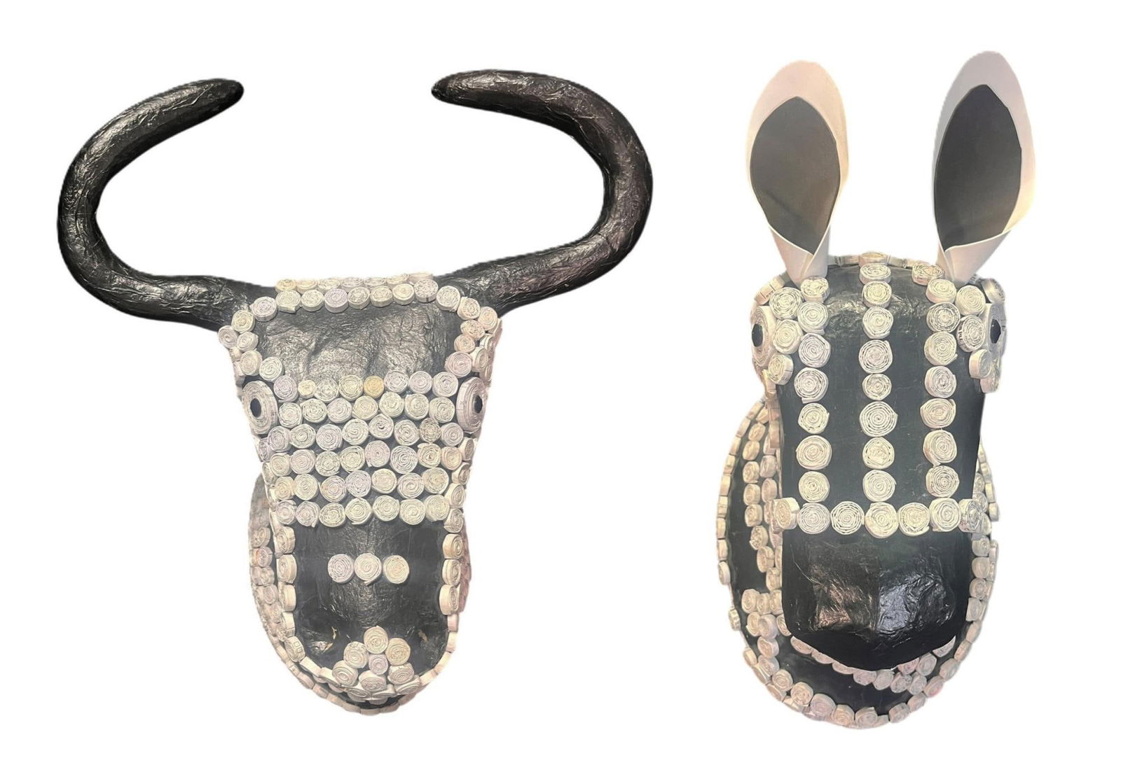 TWO DECORATIVE ANIMAL HEADS: TWO DECORATIVE ANIMAL HEADS. Height: 25 in. by Width: 13 in. by Depth: 14 in.