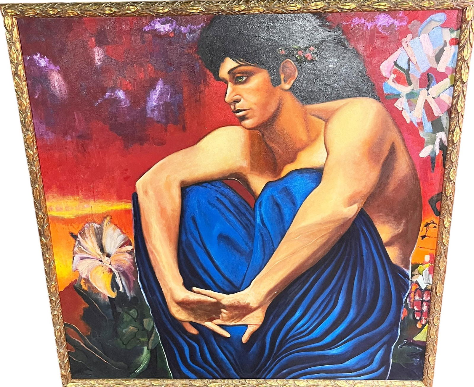 LARGE ACRYLIC ON CANVAS "NYMPH" PAINTING: LARGE ACRYLIC ON CANVAS "NYMPH" PAINTING. Height: 50 in. by Width: 51 in.