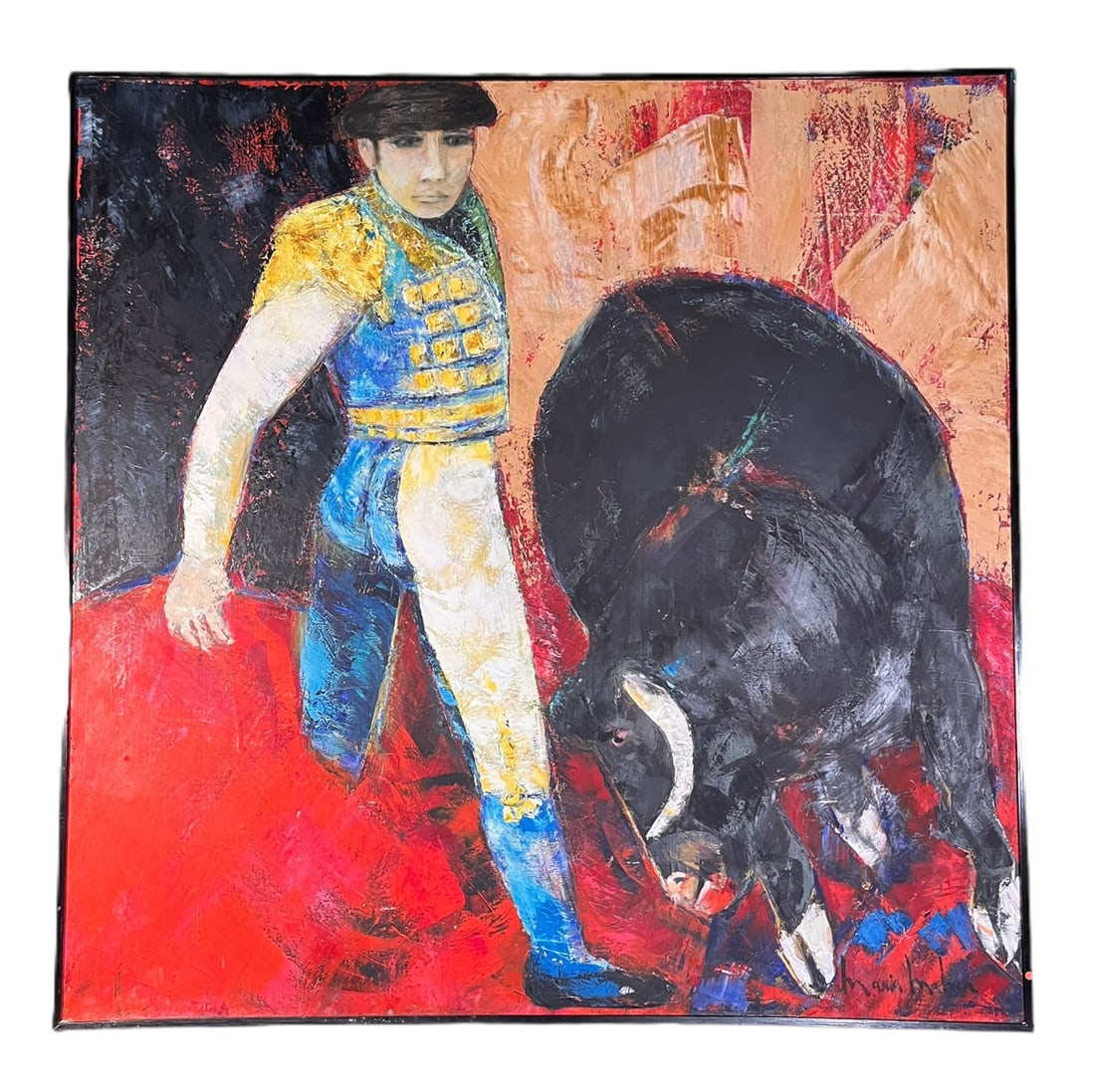 MARIA M. BULL FIGHTER ACRYLIC ON CANVAS: MARIA M. BULL FIGHTER ACRYLIC ON CANVAS. Height: 60 in. by Width: 60.5 in.