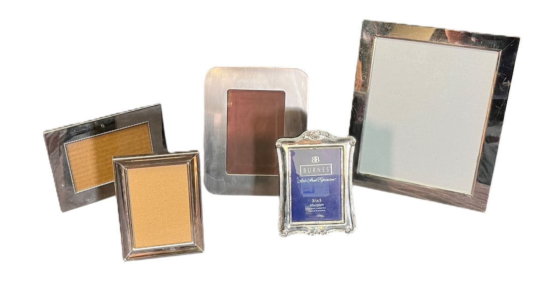 MIXED LOT OF FIVE PHOTO FRAMES: MIXED LOT OF FIVE PHOTO FRAMES. Height: 8 in. by Width: 5 in. by Depth: 5 in.