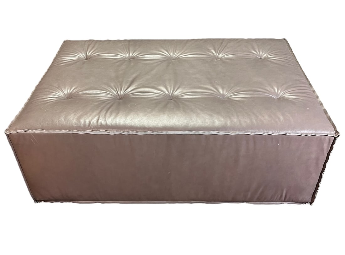 LARGE GRAY LEATHER TUFFED OTTOMAN (1 of 7)