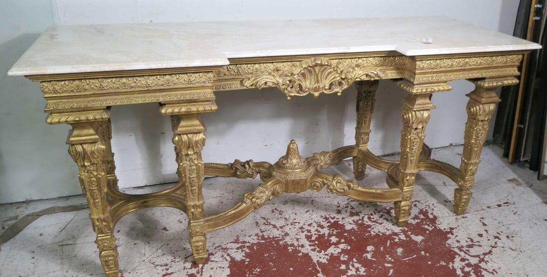 CARVED & GILDED MARBLE TOP CONSOLE TABLE (1 of 6)