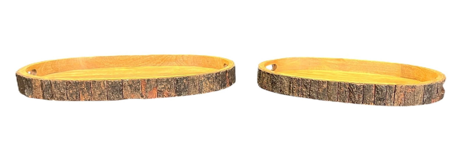 TWO NATURAL TREE BARK STYLE TRAYS, STACKABLE - 2