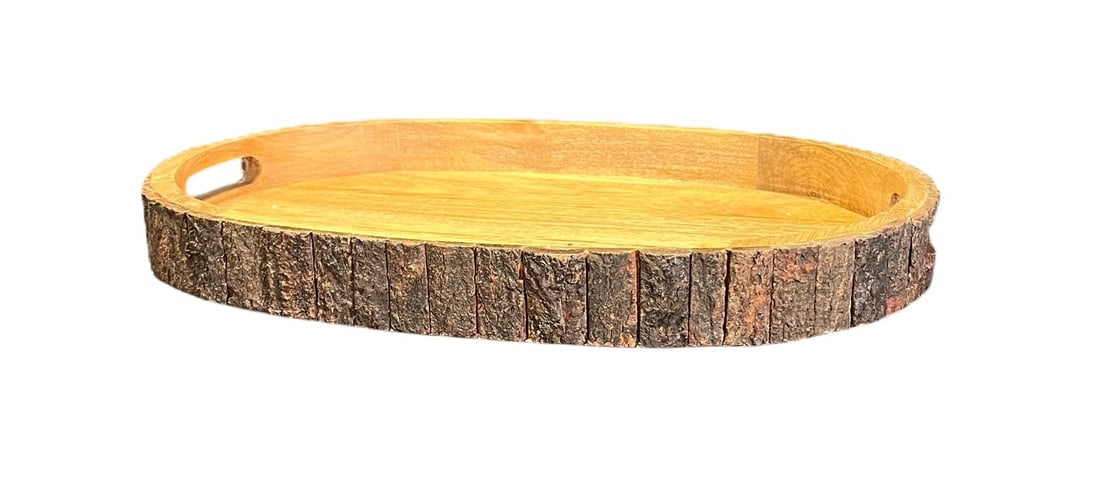 TWO NATURAL TREE BARK STYLE TRAYS, STACKABLE - 3
