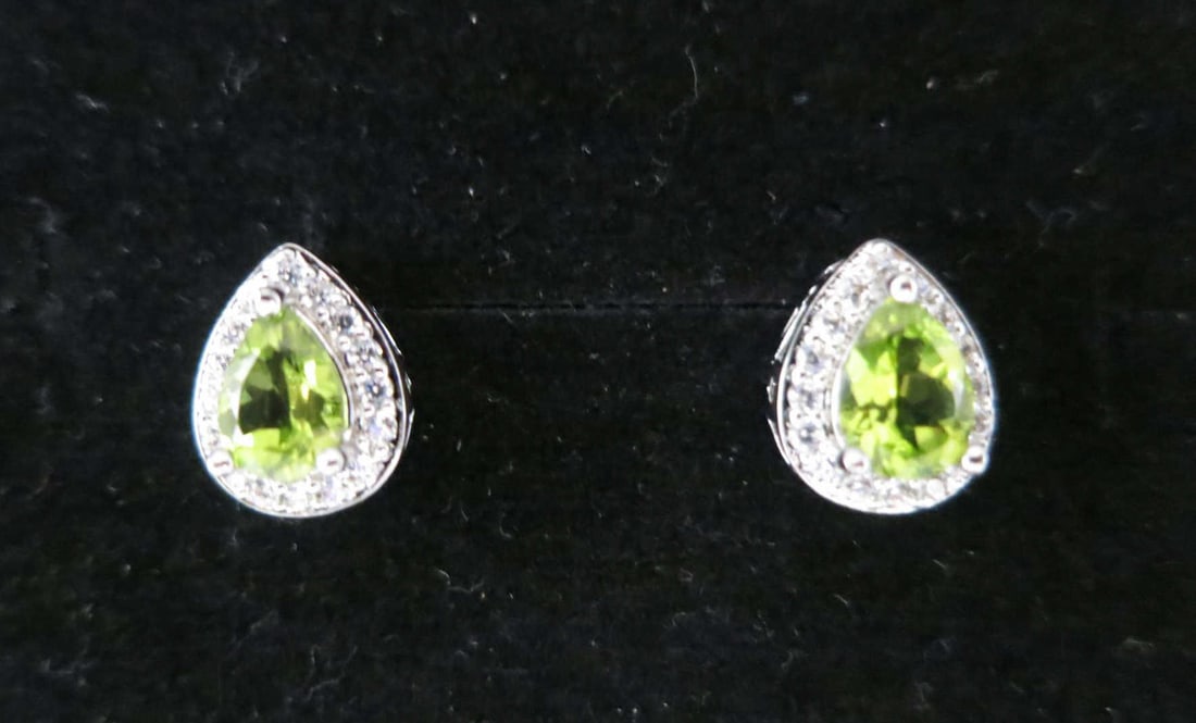 PAIR OF PERIDOT & WHITE TOPAZ TEAR DROP EARRINGS (1 of 2)