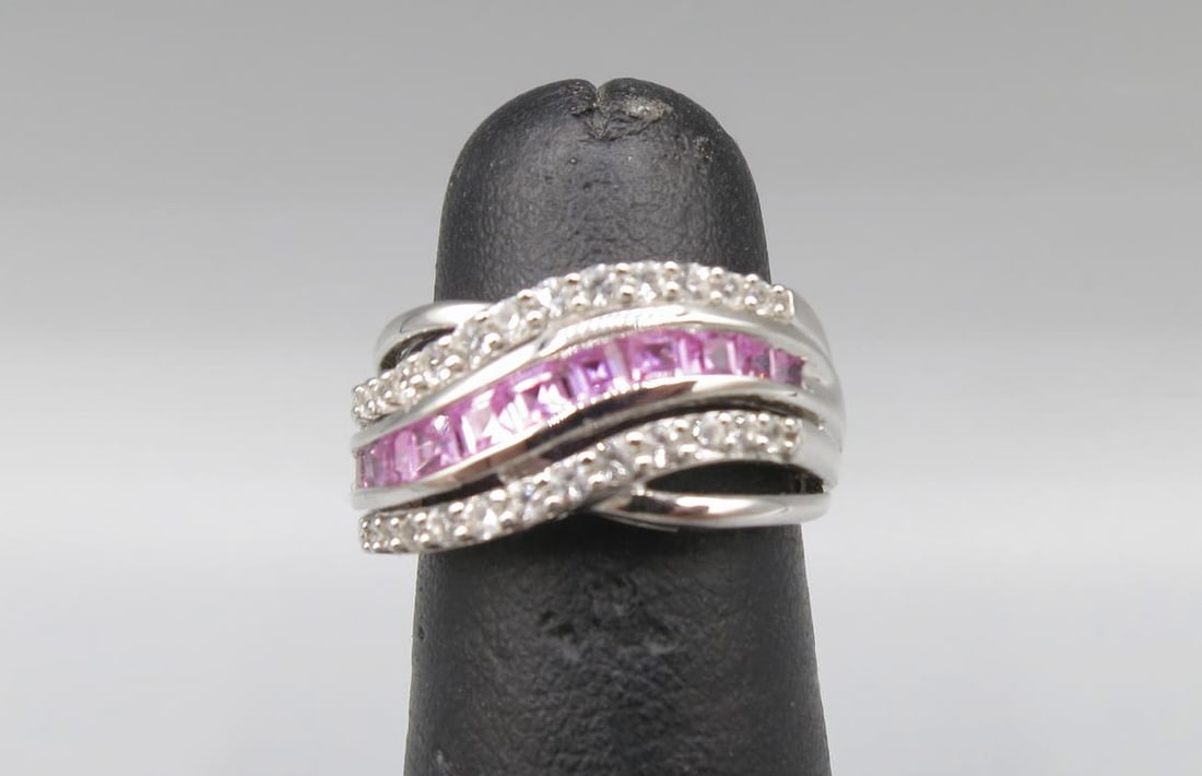 PINK & WHITE TOPAZ STERLING SILVER SIZE FIVE RING (1 of 3)